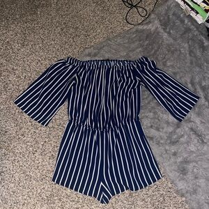 Ambiance Navy and White Striped One Piece Romper